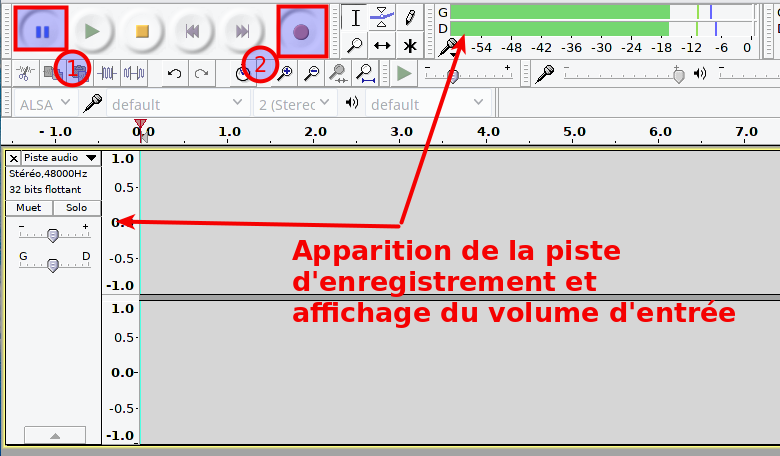 Audacity, mode enregistrement en pause mode enregistrement en pause, 2