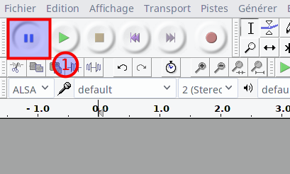 Audacity, en pause mode enregistrement en pause, 1