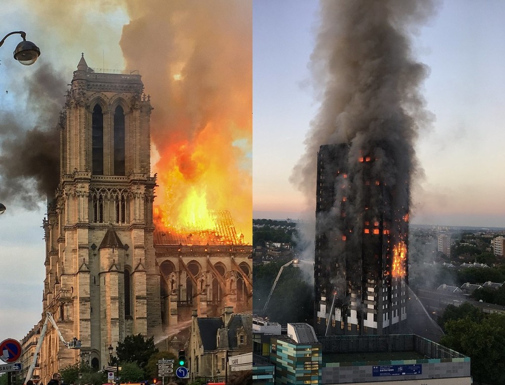 Photos des incendies de Notre-Dame de Paris et de la tour Grenfell à Londres