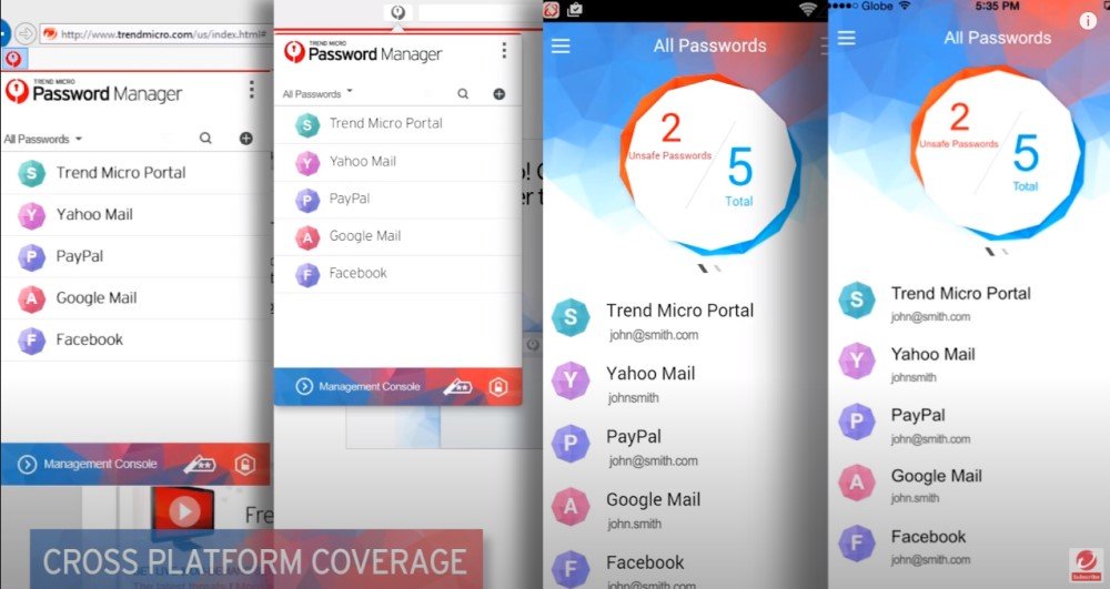 Interface mobile Trend Micro PAssword Manager