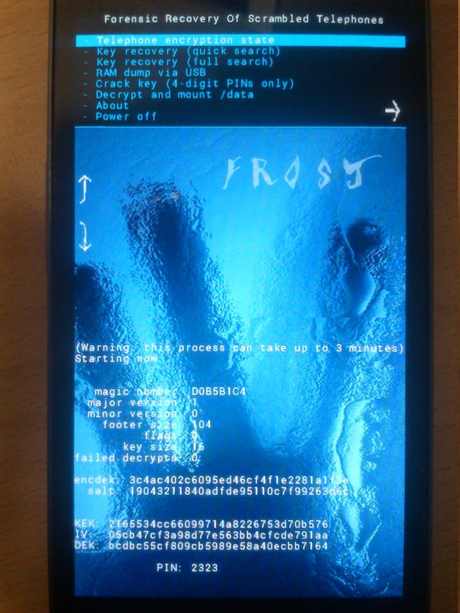 frost pincrack Démonstration dune attaque Cold Boot sur un Android