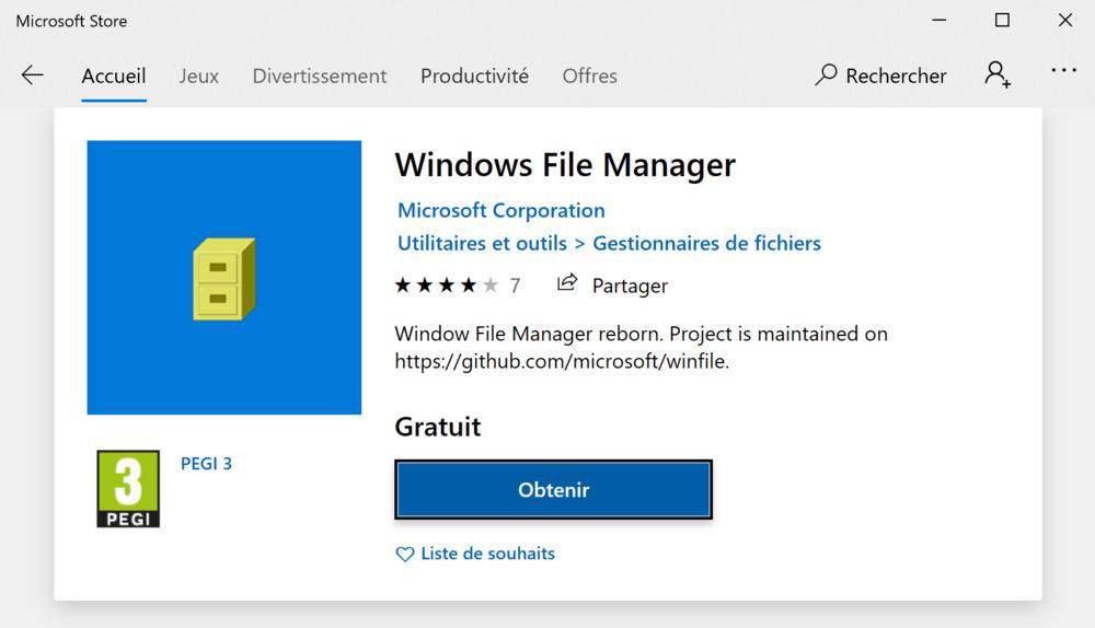 Windows File Manager dans le Microsoft Store