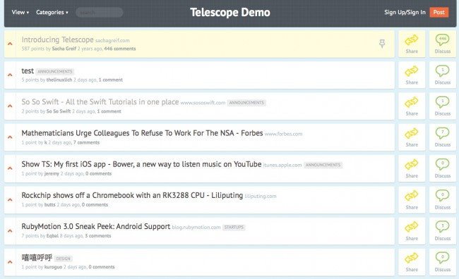 telescopedemo 650x396 Telescope   Installez votre clone de Reddit