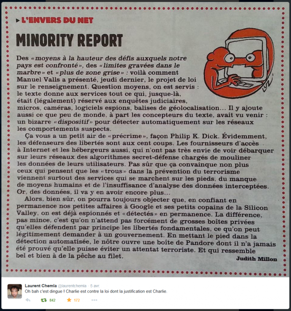 Même Charlie Hebdo s'oppose au #PJLRenseignement