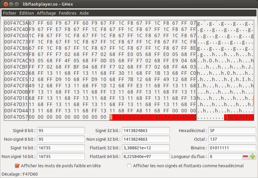 Capture d'écran de la fenêtre principale du logiciel ghex