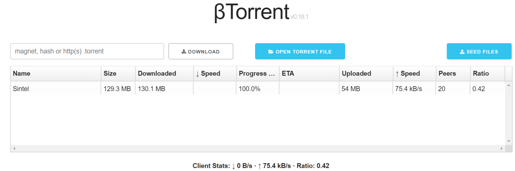βTorrent screenshot