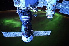 Soyuz and Nauka over aurora