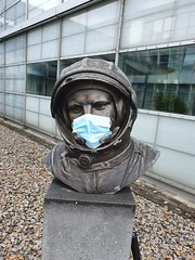Yuri Gagarin statue with mask at EAC