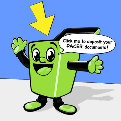 Cartoon image that says click me to deposit your pacer documents