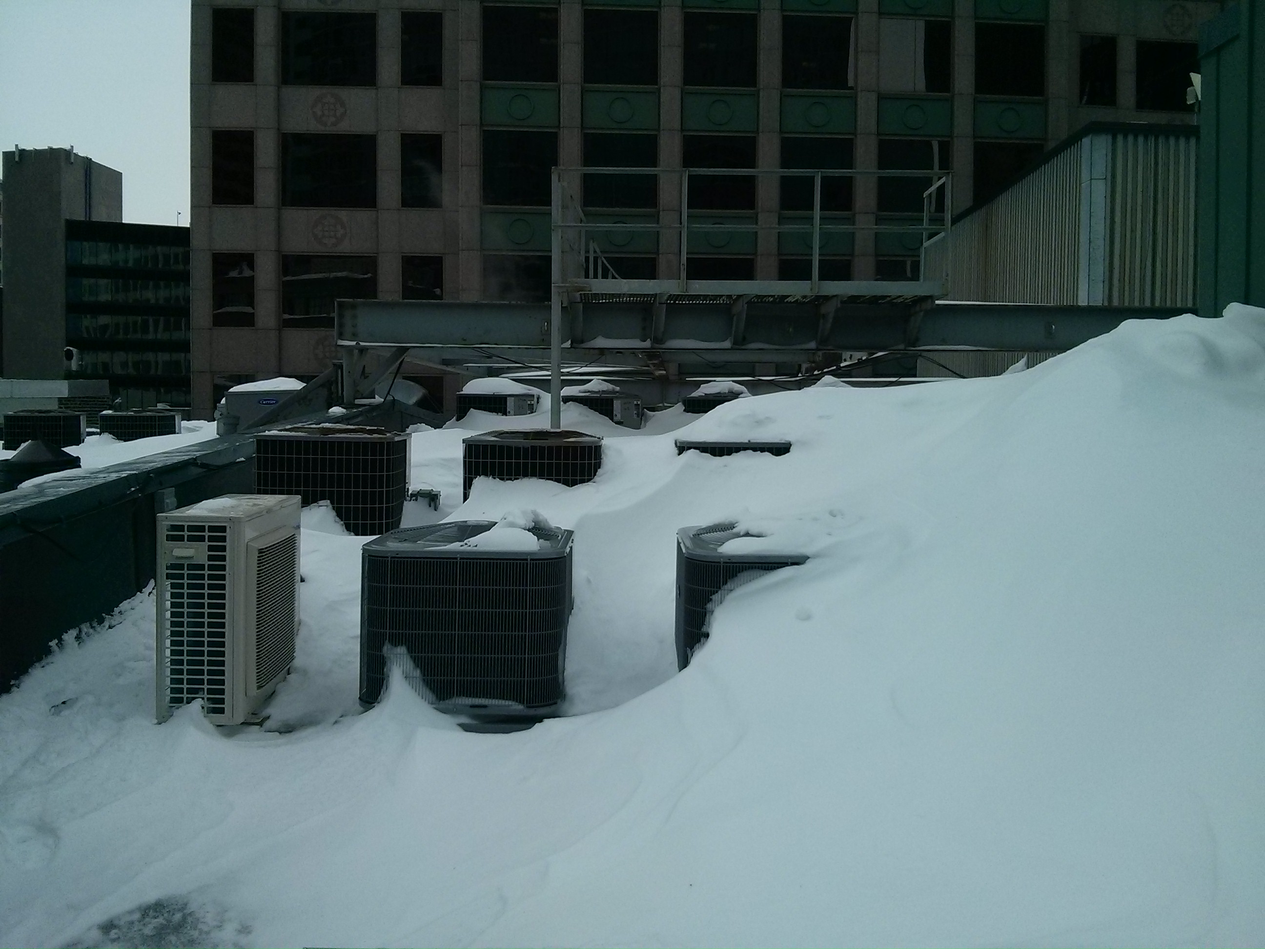 View from the roof door, with the FSF air conditioning unit on the other end of the roof