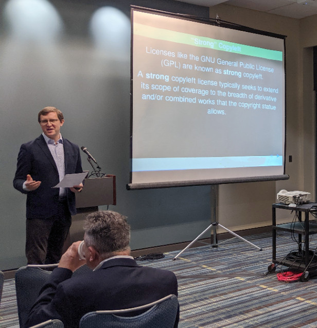 John Sullivan, Executive Director of the FSF, does a presentation at the FSF Continuing Legal Education Seminar in Raleigh, North Carolina, in October 2019.