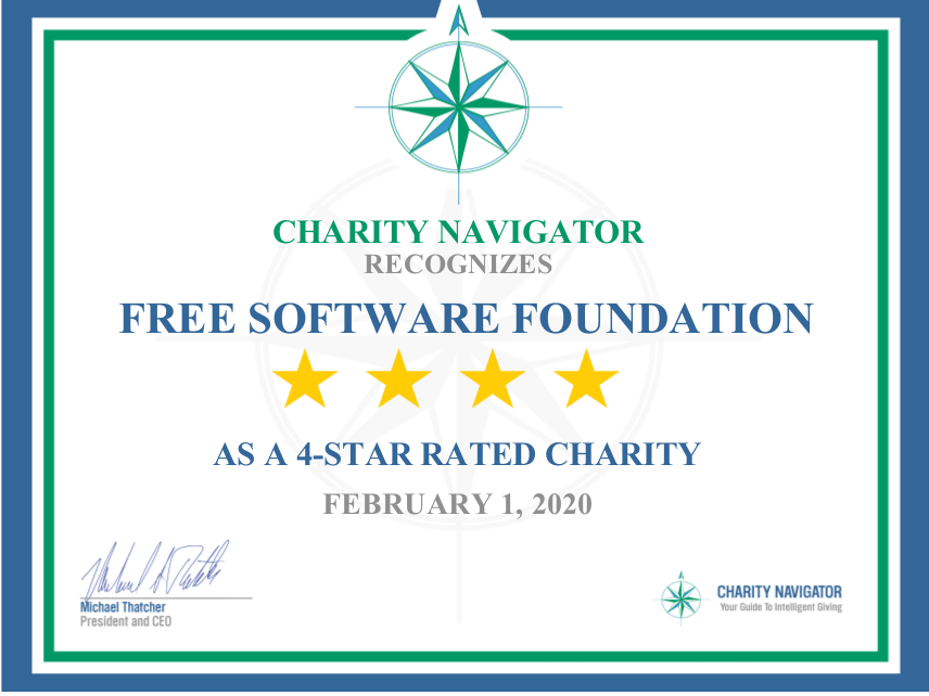 charity navigator four star rating certificate