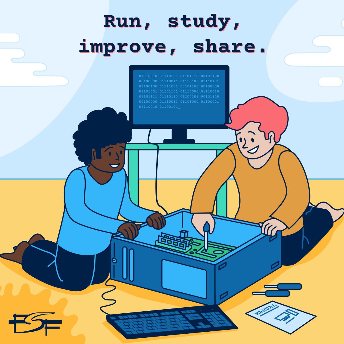 Illustration of 2 people working on a computer