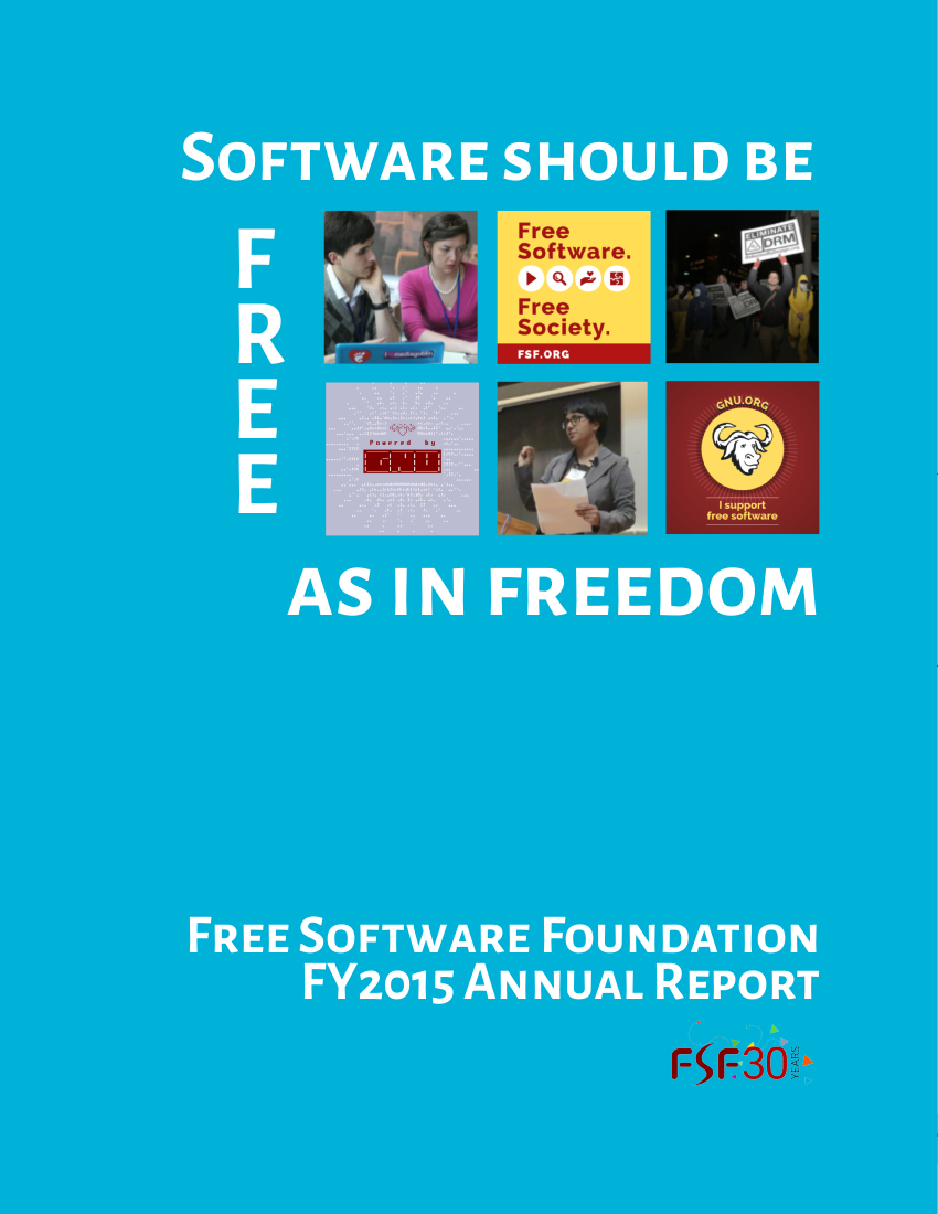 FY2015 Annual Report cover - Software should be free as in freedom