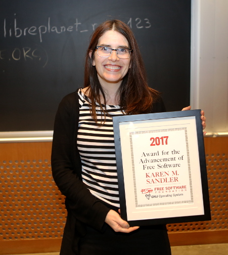 Karen Sandler with award