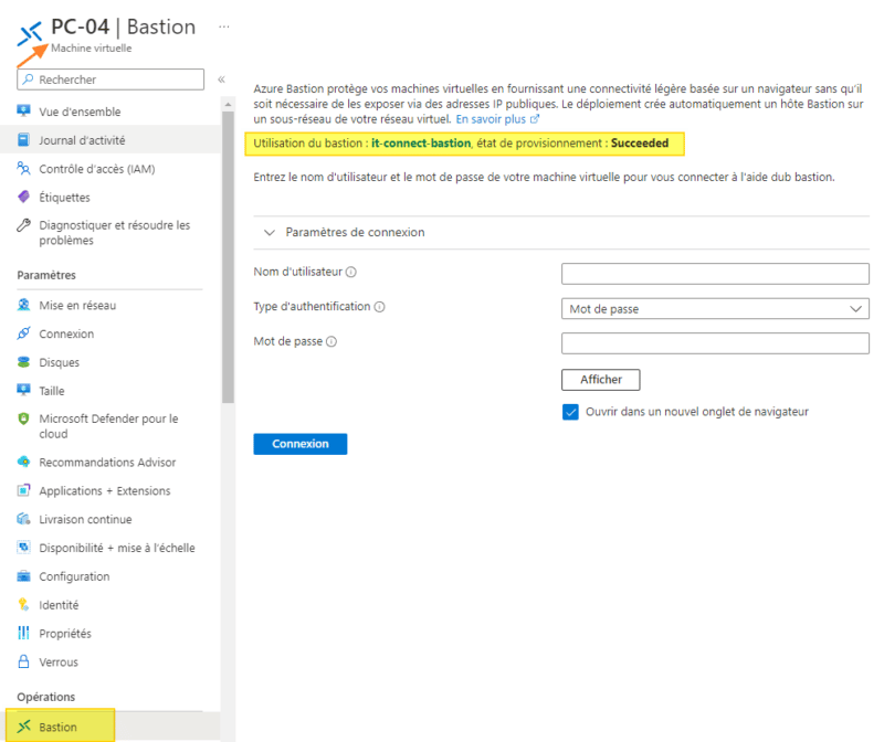 Azure - Utilisation du Bastion