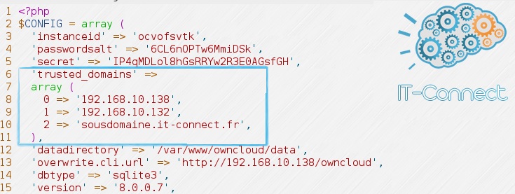 Ajout du serveur Owncloud distant dans les trusted domains owncloud-serveur-partage-01