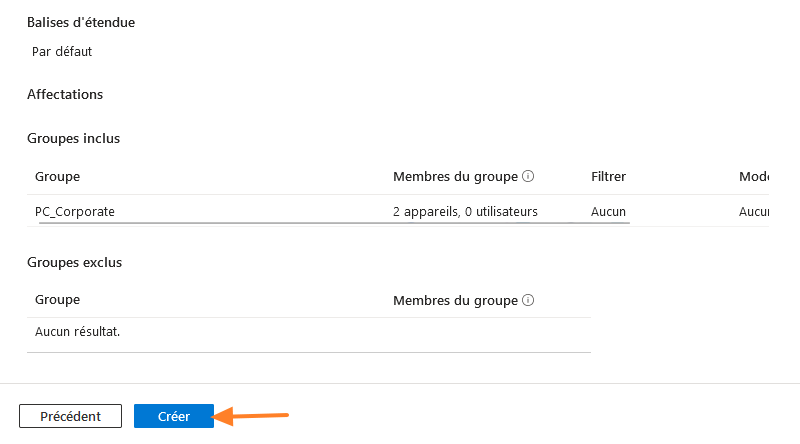 Prise en main Intune - Créer profil de configuration - Valider