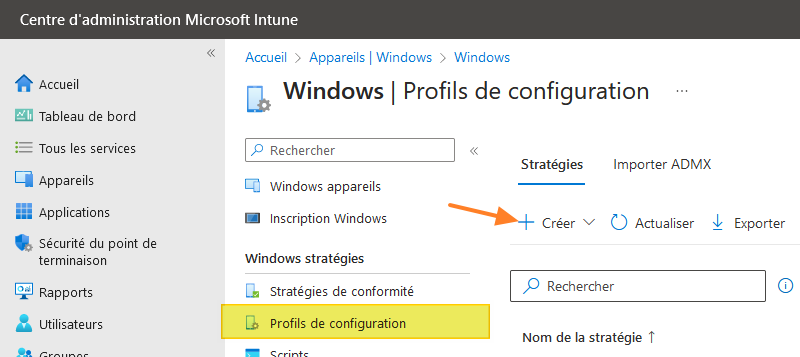 Prise en main Intune - Créer profil de configuration