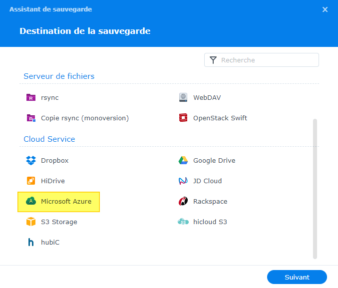 Synology - Hyper Backup - Tâche Microsoft Azure