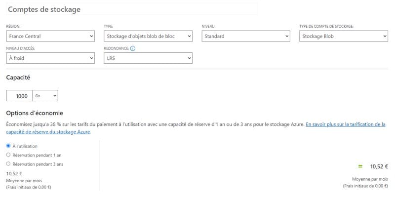 Synology Hyper Backup - Tarif stockage Azure