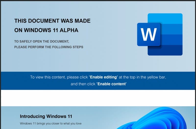Aperçu du document Word "Windows 11 Alpha"