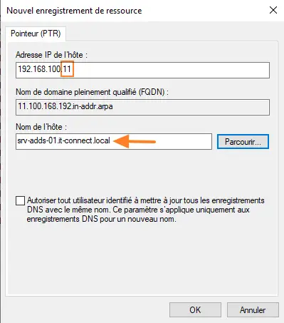 DNS - Créer enregistrement PTR adresse IP