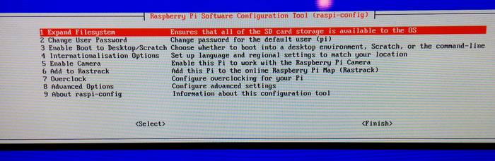 Menu raspi-config