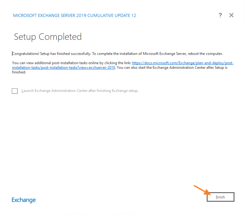 Installer Exchange Server 2019 - Setup Completed