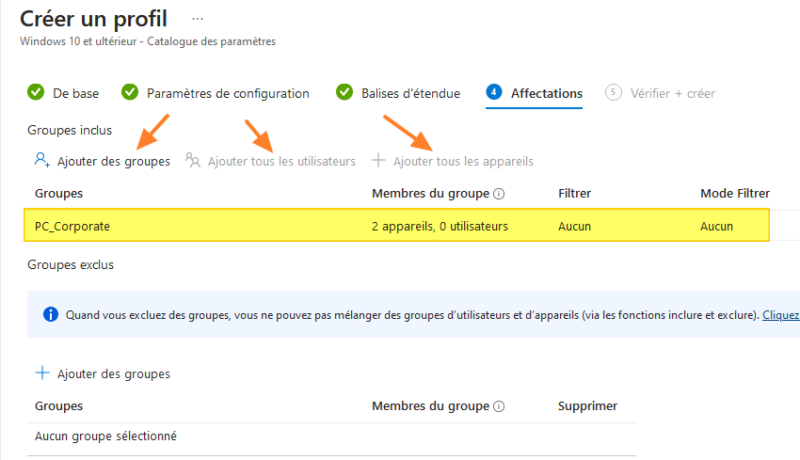 Prise en main Intune - Affecter un profil de configuration à un groupe