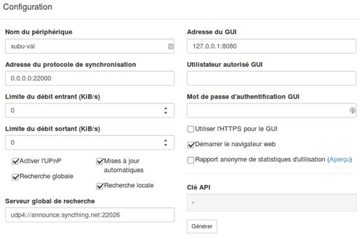 Syncthing - Panneau de configuration
