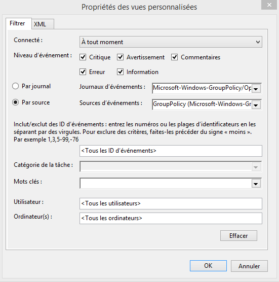 Créer une vue sur "GroupPolicy (Microsoft-Windows-GroupPolicy)"