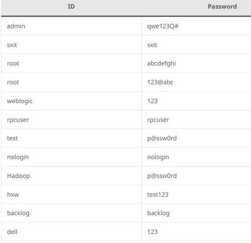 Brute force SSH - Exemples identifiants