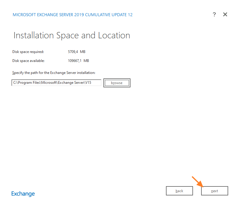 Installer Exchange Server 2019 - Etape Emplacement installation