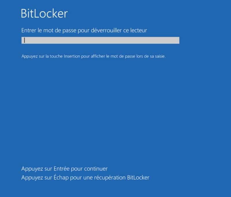 Démarrage d'un PC Windows 11 protégé par BitLocker mais sans puce TPM