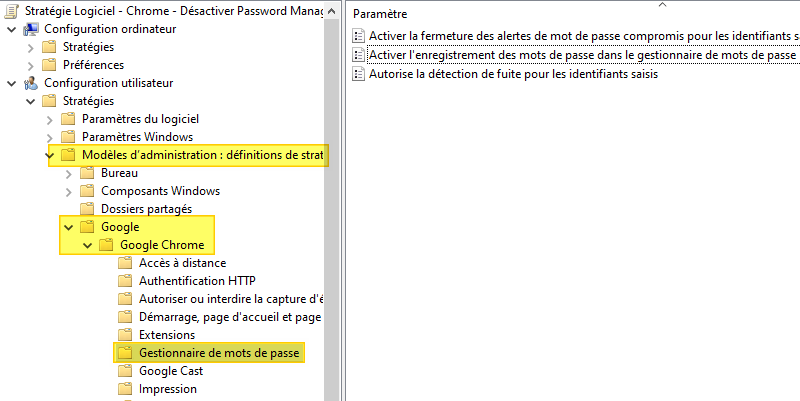 Google Chrome - GPO - Gestionnaire de mots de passe