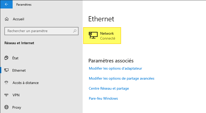Windows Server 2022 - Paramètres Ethernet