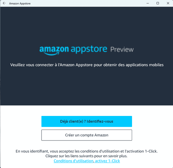 Connexion à Amazon Appstore sur Windows 11