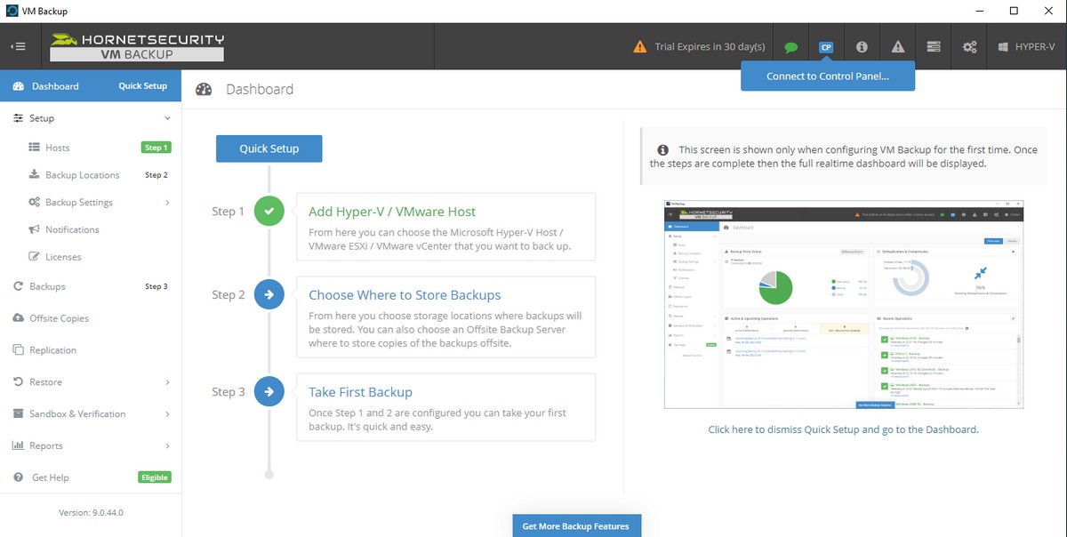 Hornetsecurity VM Backup - Console de gestion