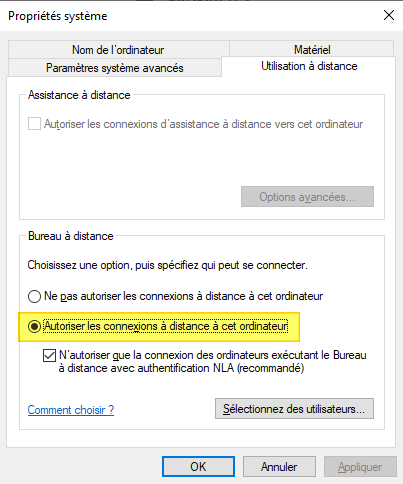 Windows Server - Autoriser les connexions Bureau à distance