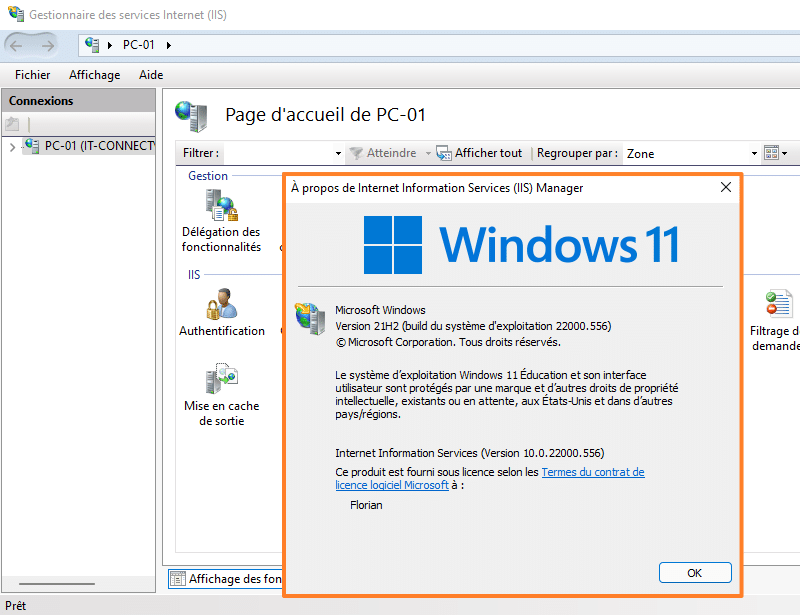 Installation IIS 10 sur Windows 11
