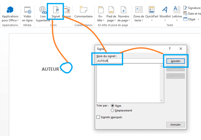 Ajouter un signet dans Office Word.