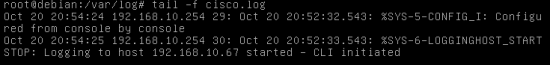 Nous voyons ici les logs distants sur le serveur de logs Linux export logs cisco