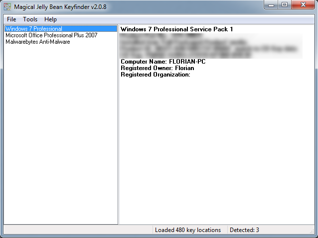 Afficher clé Windows