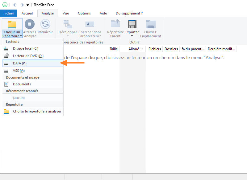 TreeSizeFree - Sélectionner un volume