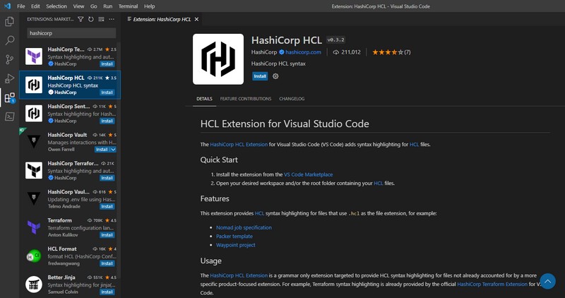 Visual Studio Code - Extension HCL