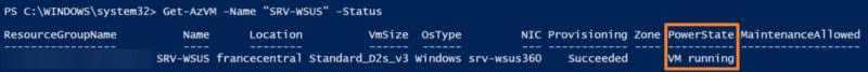 Get-AzVM avec l'option -Status