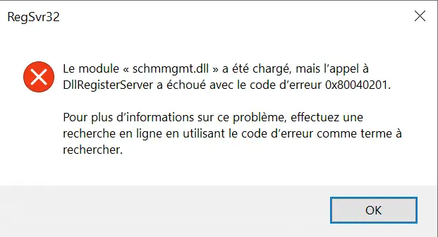 Résoudre erreur enregistrement DllRegisterServer