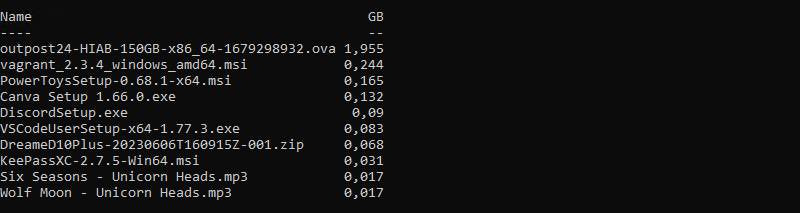 PowerShell - Top 10 des fichiers volumineux - Go