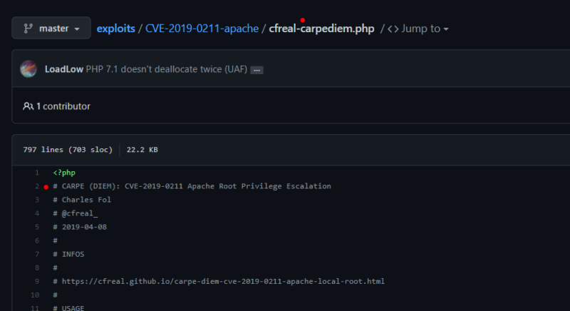 Code d'exploitation de la CVE-2019-0211 nommée "Carpe diem" 